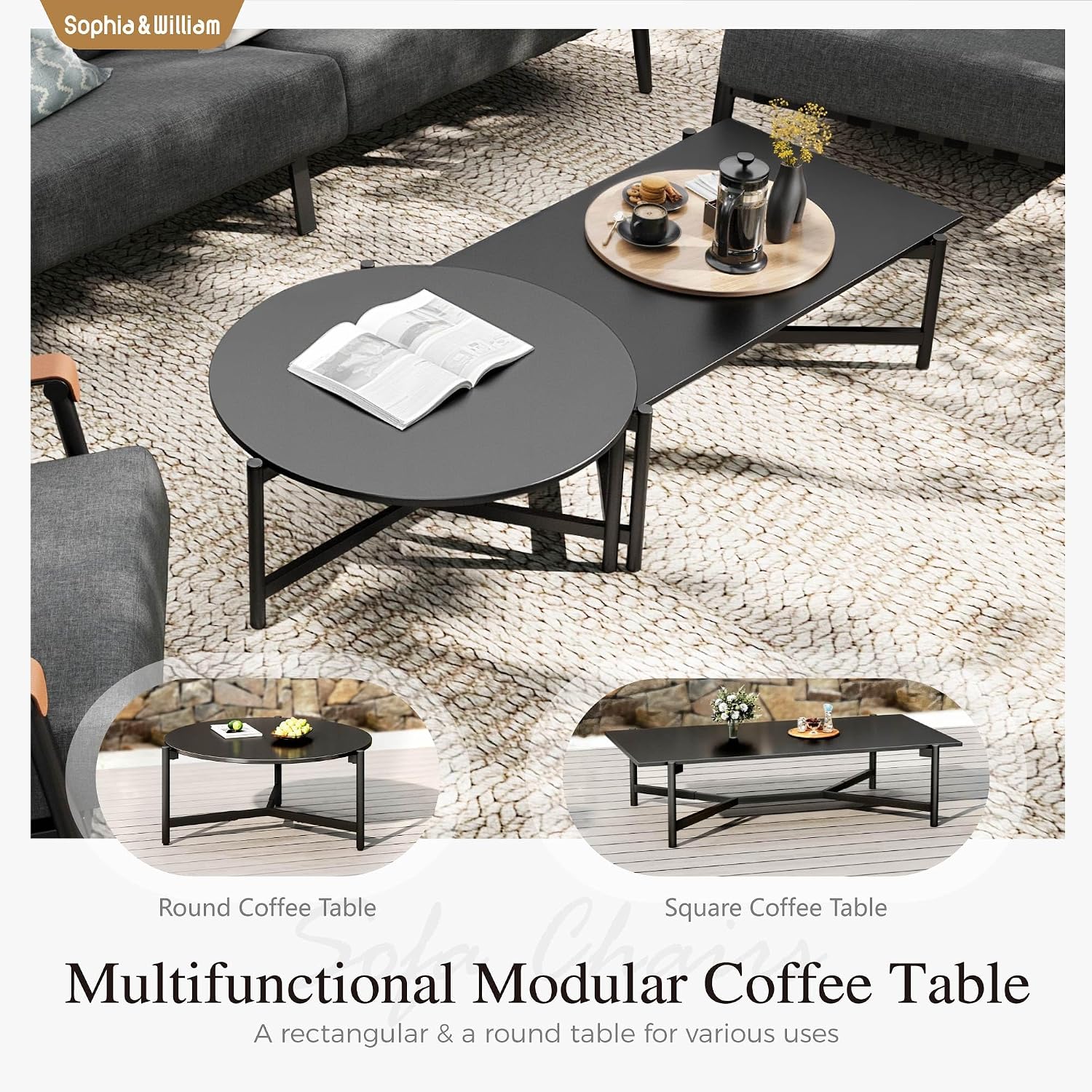 Sophia & William Luxury Patio Furniture Set Outdoor Conversation Set 6pcs, 6.3' Extra Thick Cushion Heavy Duty with Extra Wide & Deep Seat for 4, Side Table with Coffee Table for Pool Garden Backyard