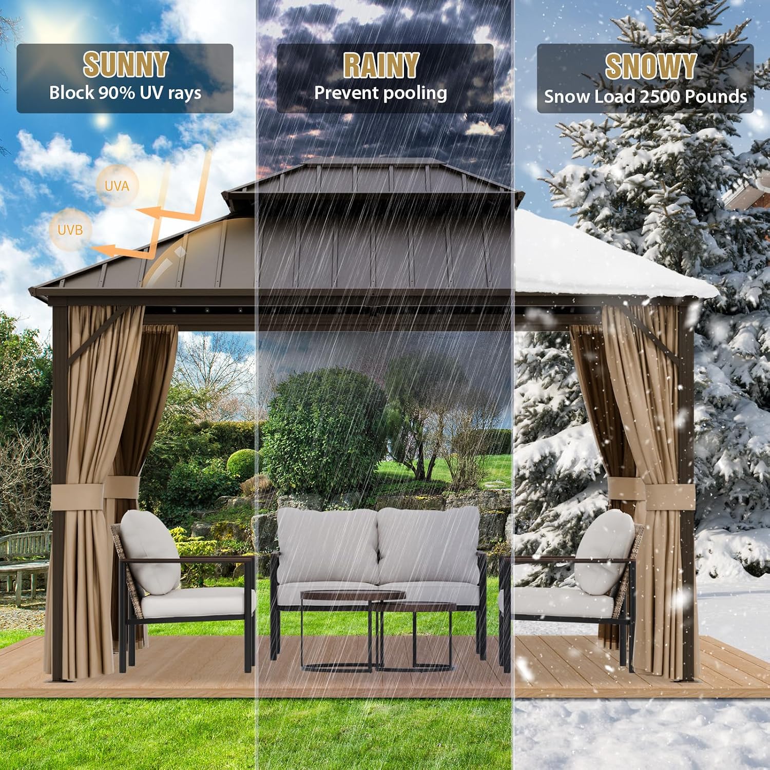 COOS BAY 12x10 Hardtop Gazebo with Aluminum Frame, Galvanized Steel Roof with UV Protection for Patio, Backyard, Garden, Outdoor Events, Dark Brown/Tan