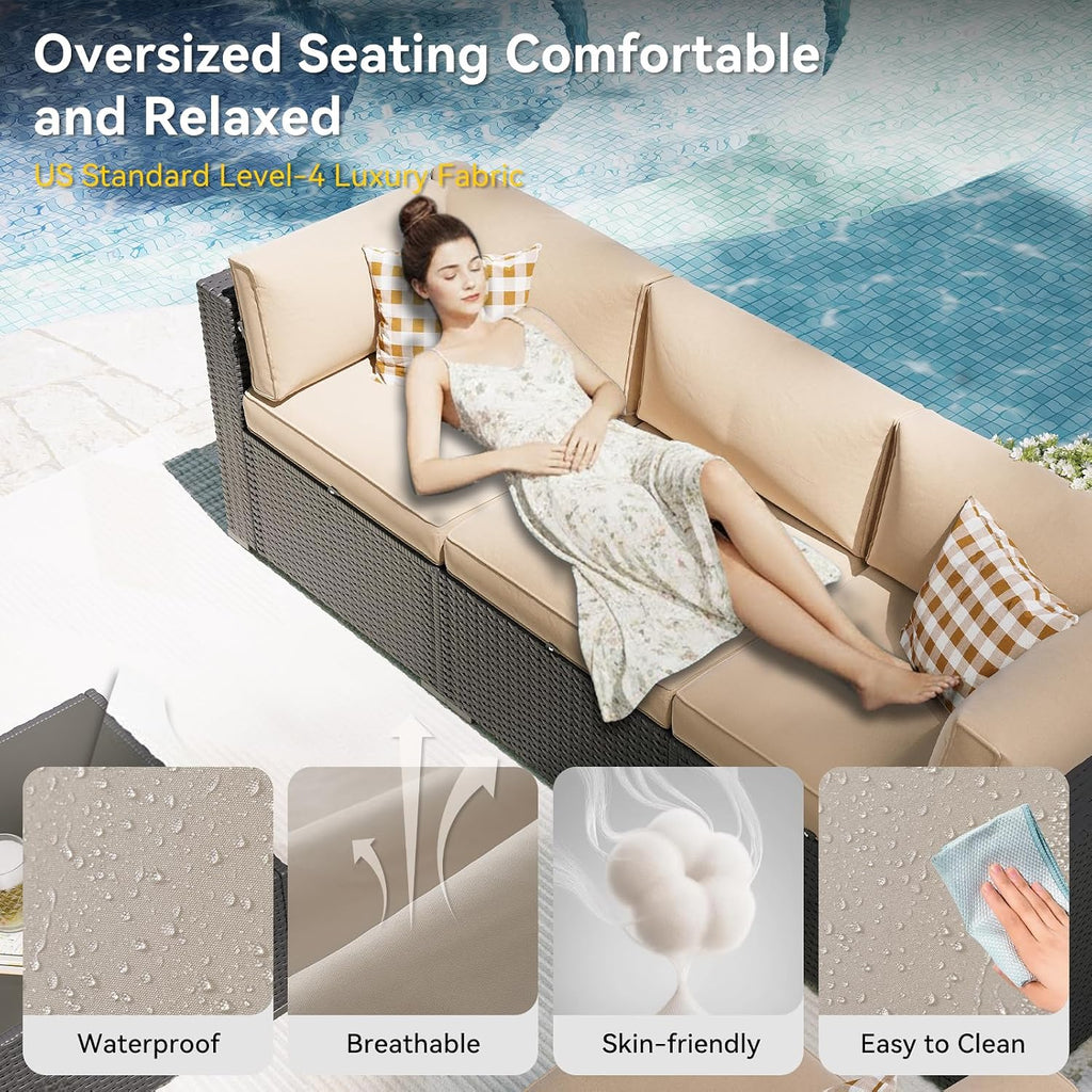 Aoxun Patio Furniture Set, 7 Piece Outdoor Sectional Sofas with Waterproof Cover, Wicker Rattan Outdoor Furniture Patio Conversation Set for Backyard, Garden Begin