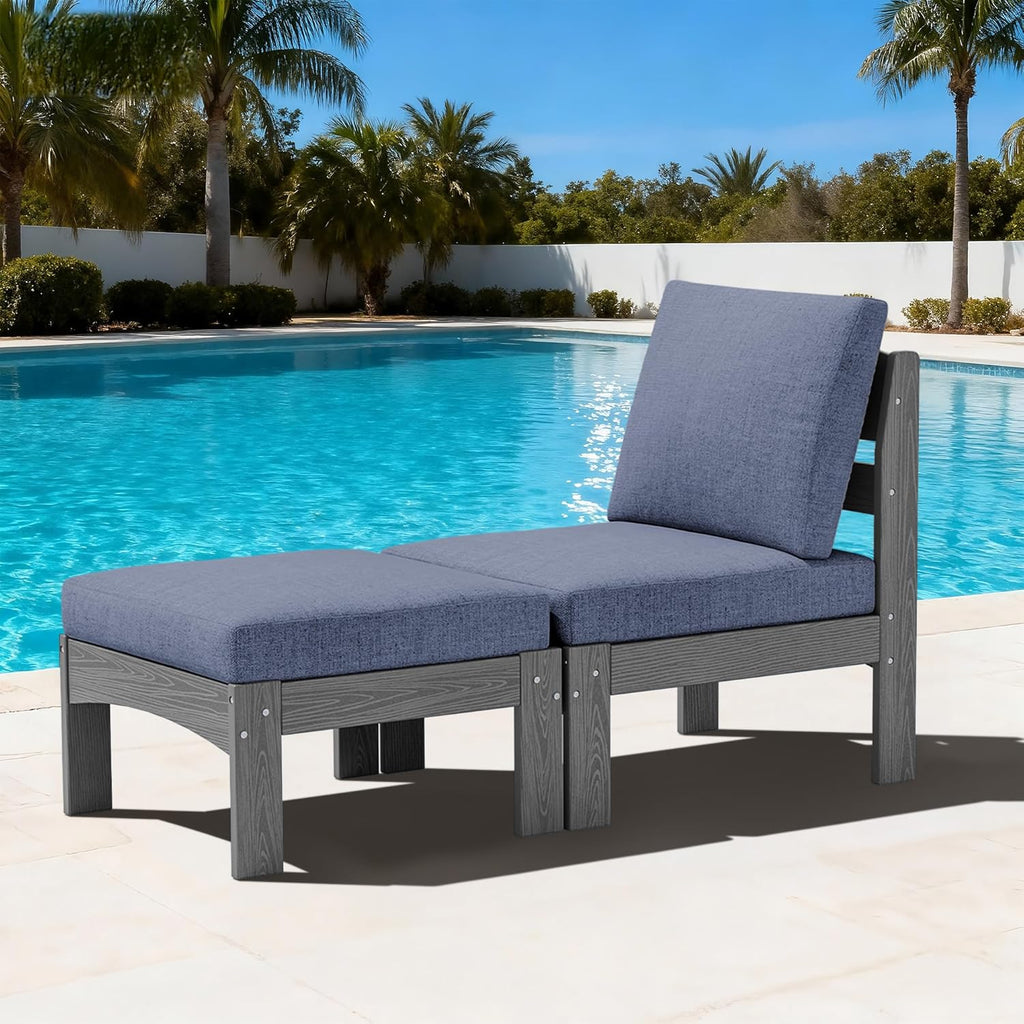 SERWALL 2 Pieces Patio Sofas, HDPE Outdoor Conversation Set with Cushions and Ottoman, Modular Sectional Patio Furniture for Backyard, Deck, Garden, Poolside, Grey Frame with Grey Cushion