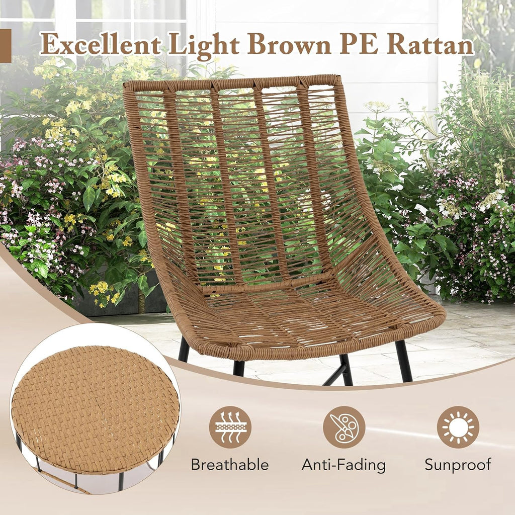 Tangkula 3 Pieces Outdoor Furniture Set with Pet House, Heavy Duty Metal Frame Patio Armless Chairs with Coffee Table, for Patio, Yard, Poolside, Garden (Light Brown)
