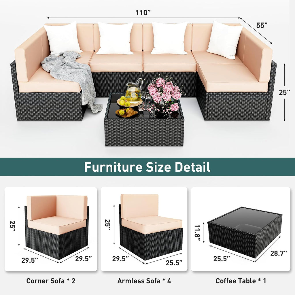 Pamapic 7 Pieces Outdoor Sectional Furniture，Wicker Patio sectional Furniture Sets，All-Weather Rattan Sectional Sofa Conversation Set with Coffee Table and Washable Couch Cushions Covers