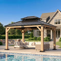 10' x 12' Wood Gazebo, Hardtop Gazebo Permanent Wooden Pavilion with Galvanized Steel Double Roof, Cedar Outdoor Gazebo with 4.72' Thick Posts for Patio, Backyard, Garden and Deck