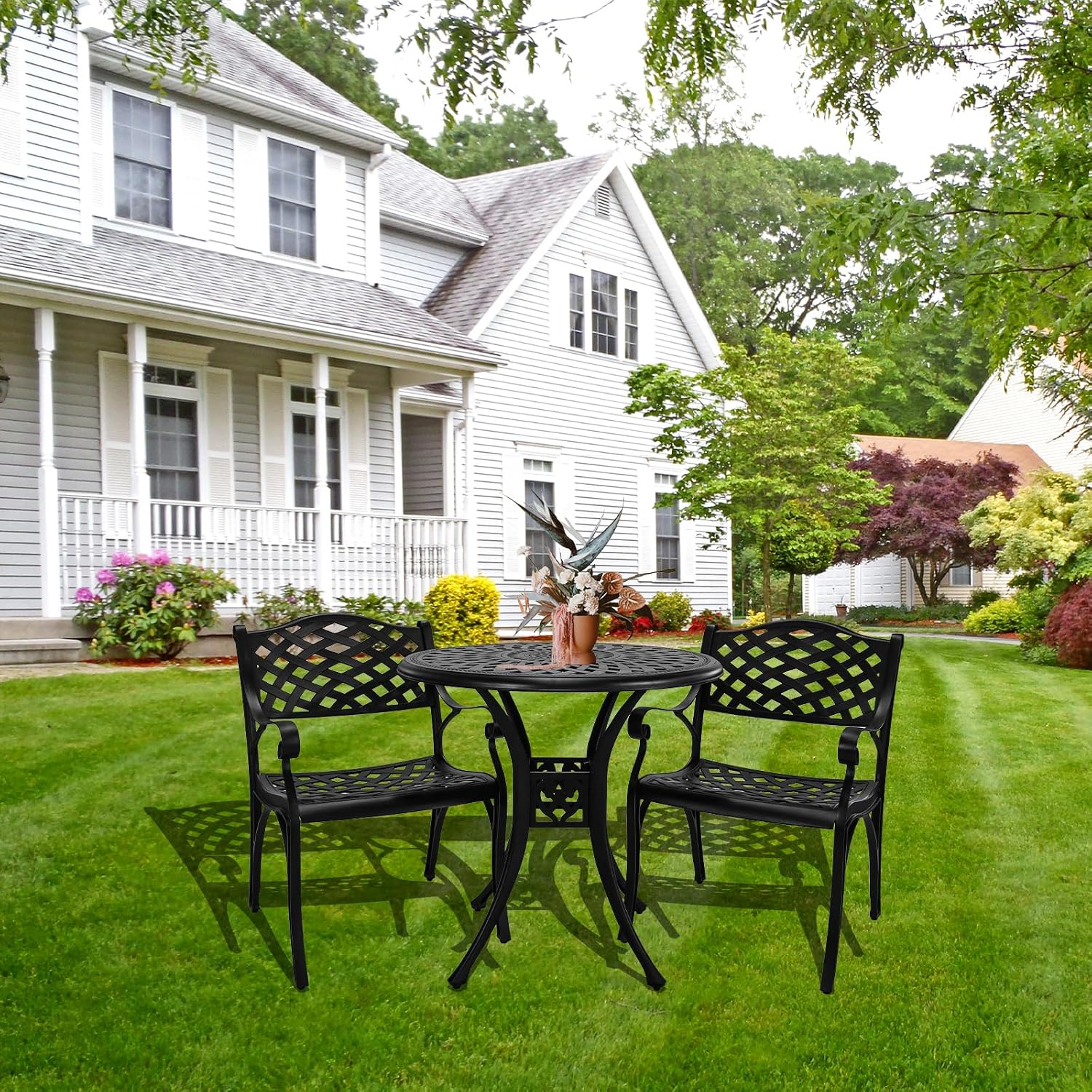 30.31' Outdoor Table and Chairs, Patio Table Set with 2.36' Umbrella Hole, Anti-Resistant Outdoor Dinning Set, Cast Aluminum Patio Furniture Set for Garden, Porch, Deck
