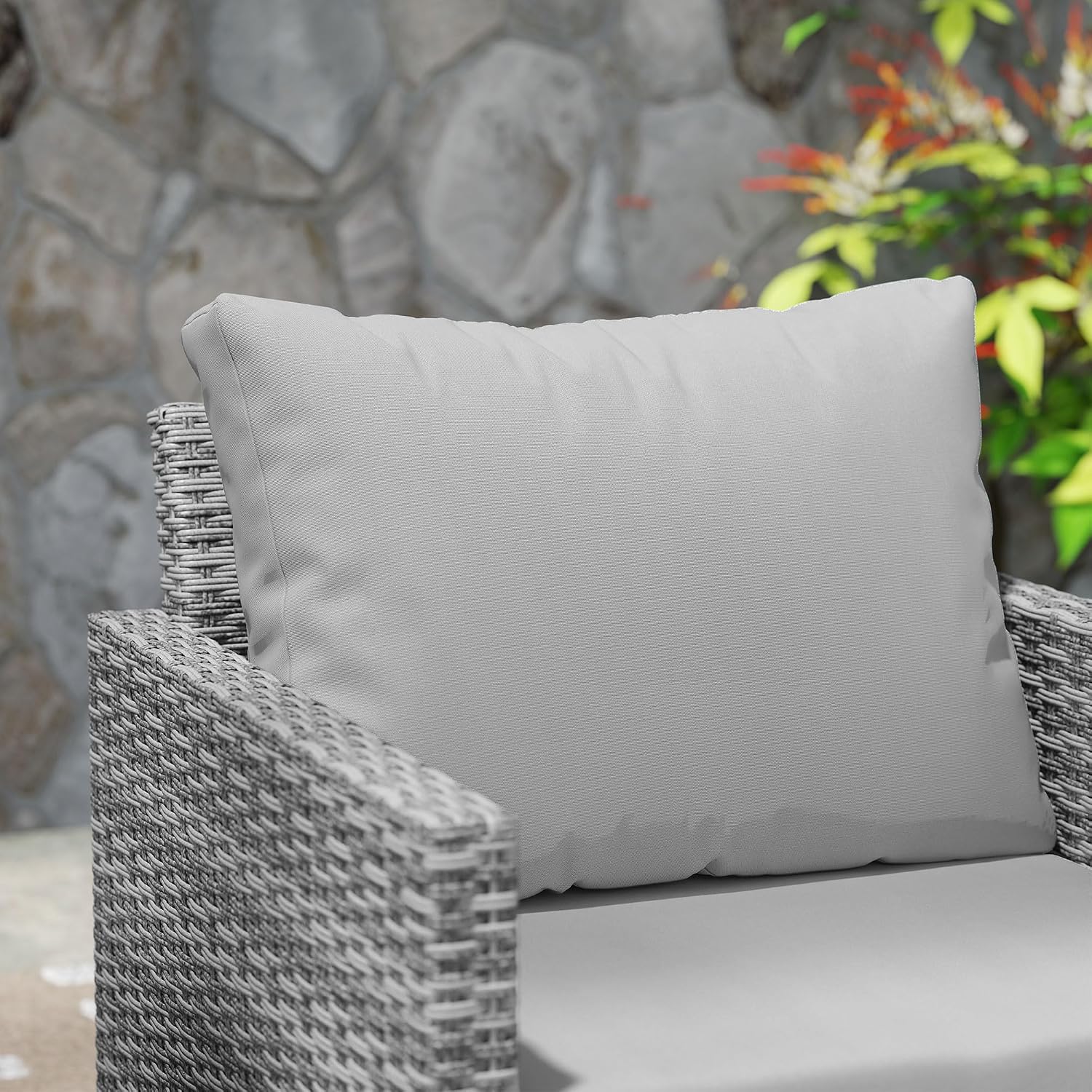 Outsunny 3 Pieces Patio Furniture Set, Wicker Conversation Bistro Set with 4 Soft Cushions, Rattan Chairs and Glass Coffee Table for Backyard, Porch, Poolside, Balcony, Gray