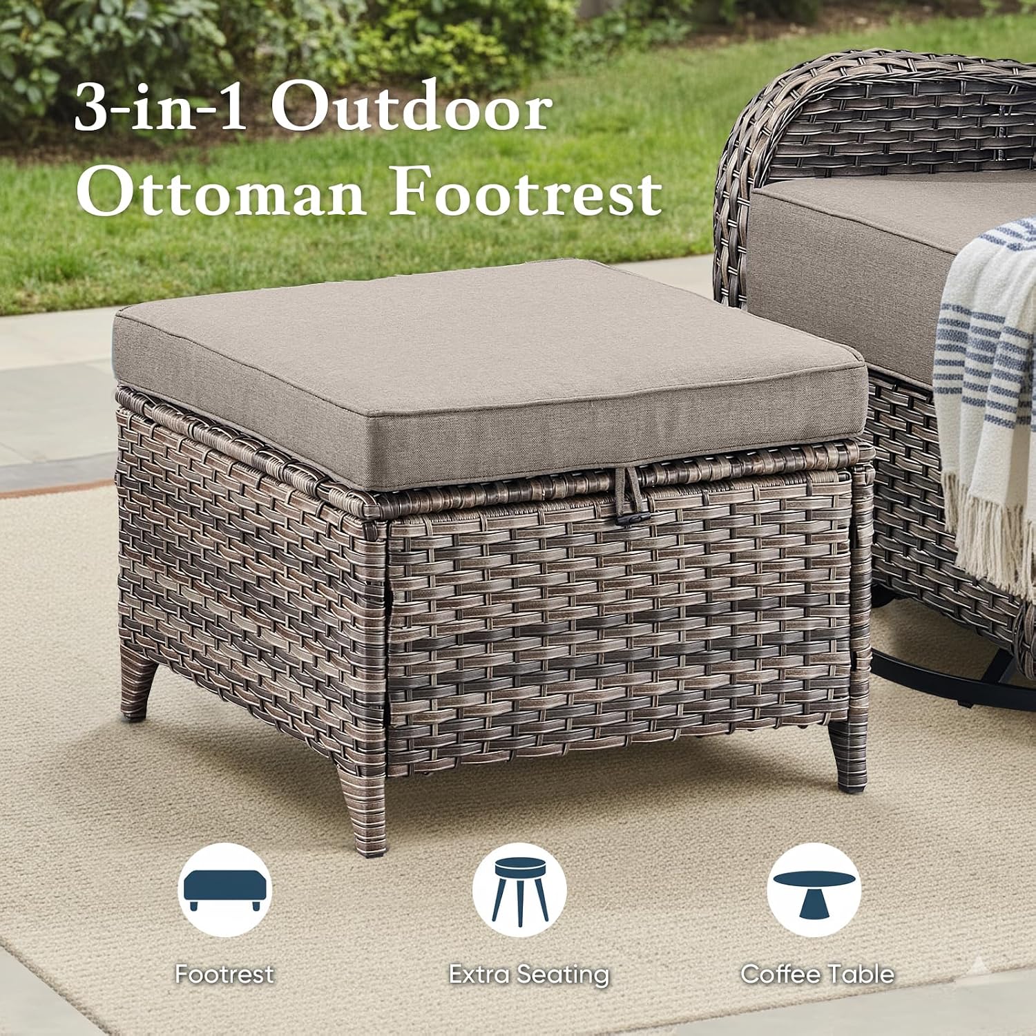 Belord Luxury 6' Thick Cushioned 6 Pieces Patio Furniture Set with Outdoor Couch, Wicker Outdoor Conversation Set with High Back Swivel Rocker Chairs for Deck Porch Yard and Poolside - Grey+Grey