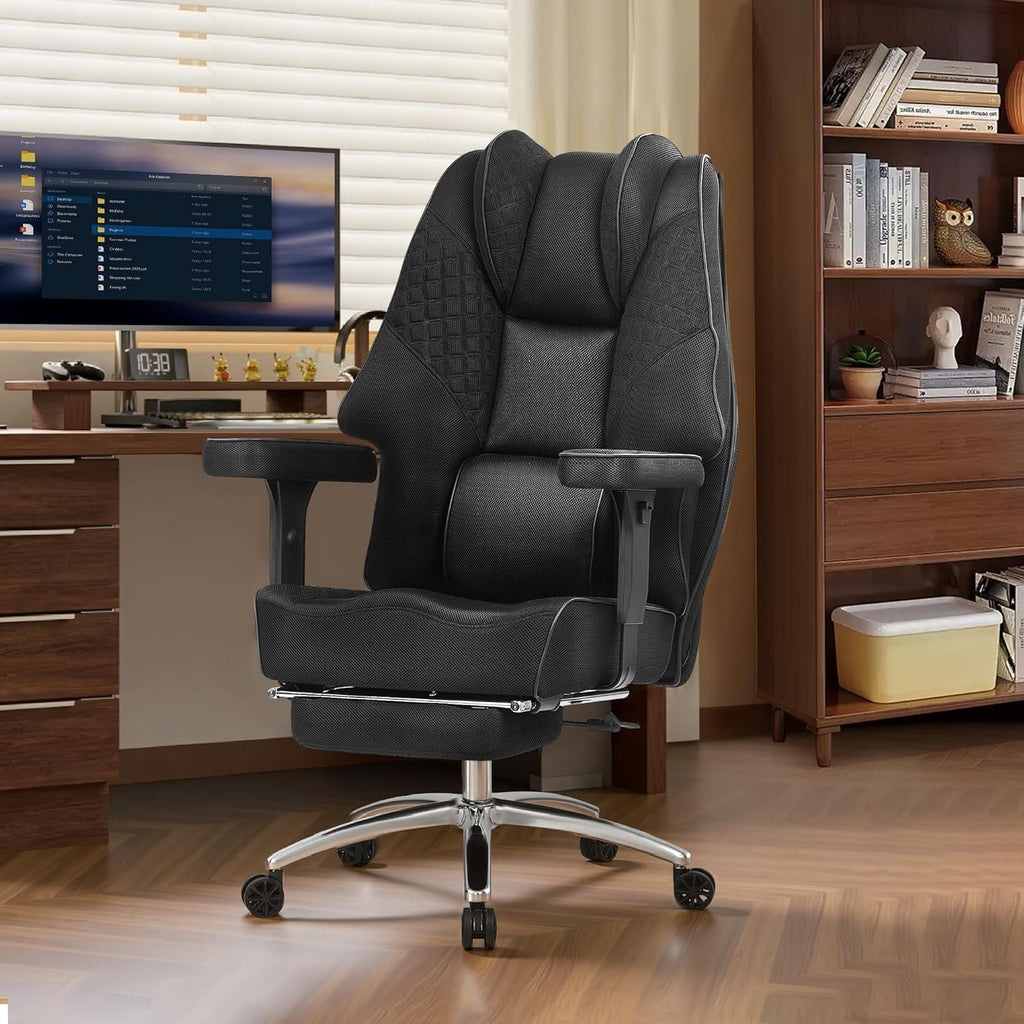 VECELO Big and Tall Office Chair 400lbs, Mesh High Back Computer Chair with Foot Rest, Ergonomic Desk Chair with Lumbar Support and Armrest, Black