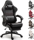 Dowinx Big & Tall Vintage Gaming Chair for Adults, 400 lb Capacity Heavy Duty Ergonomic Computer Chair with Massage Lumbar, Footrest & Easy Side Recline, Black