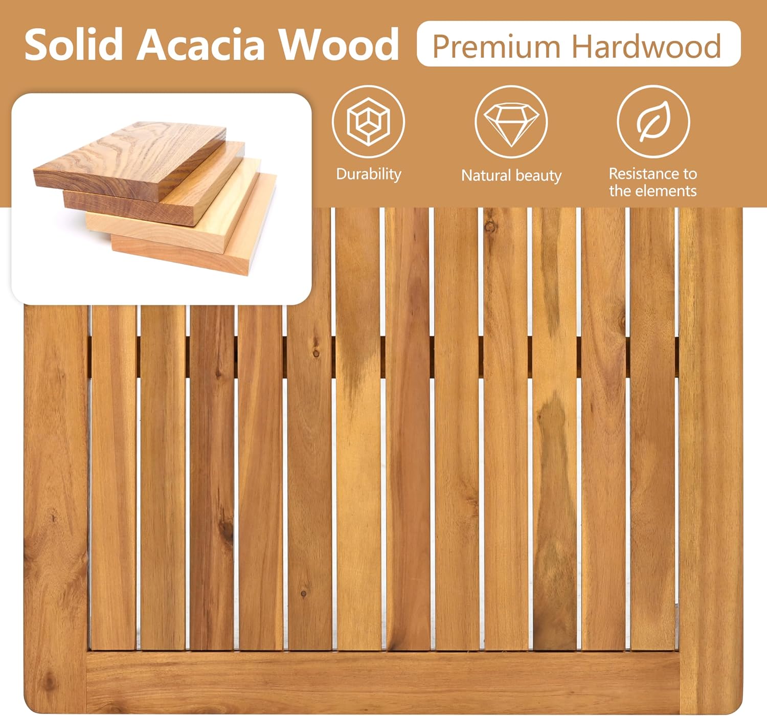 Acacia Wood Patio Multi-Person Sofa Set with Coffee Table and Removable Cushion, All-Weather Conversation Set Outdoor Seating for Garden Backyard Poolside Balcony (Teak+Beige-4PCS)