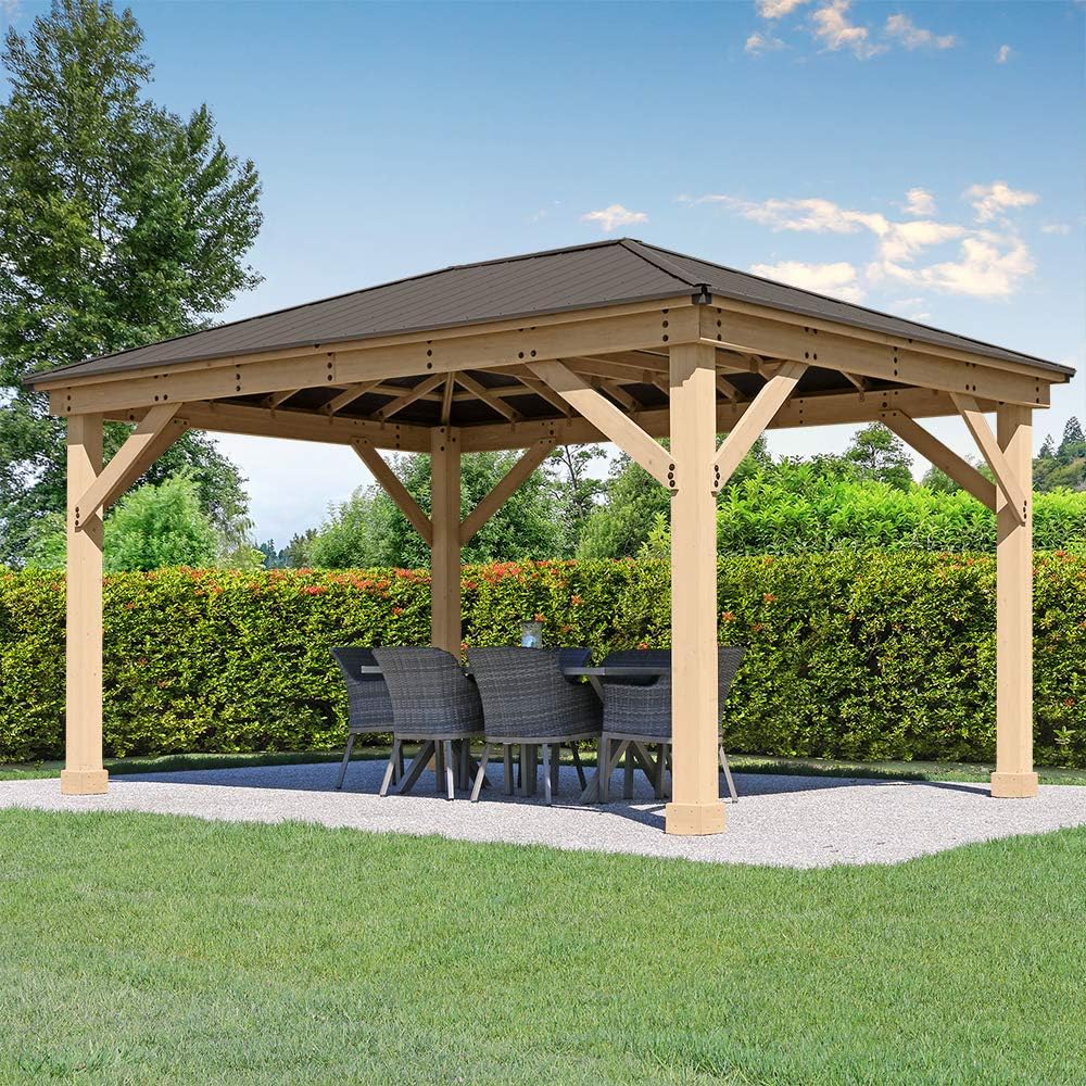 Yardistry 12 x 16 Meridian Cedar Wood Gazebo Pavilion for Patios, Decks, Garden, Backyard, Durable, Aluminum Roof