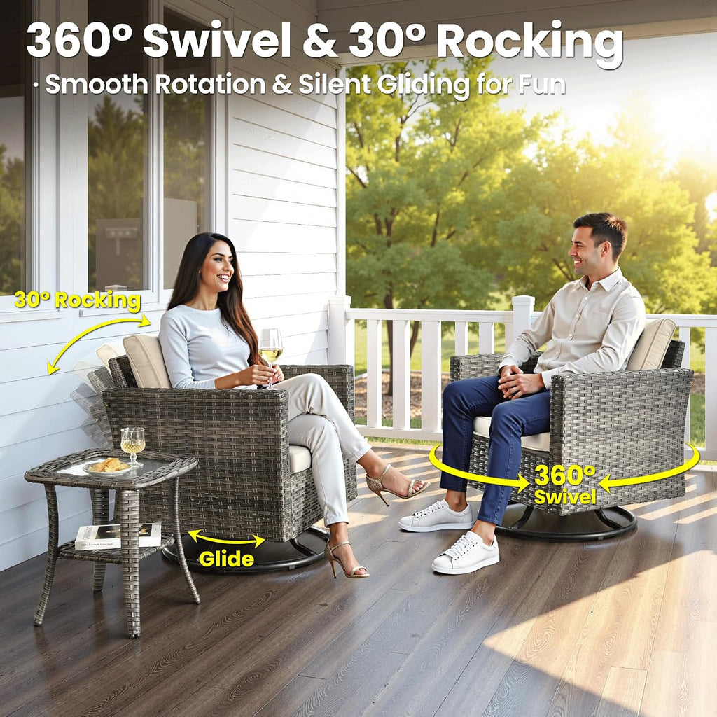 ovios 7-Pieces Patio Furniture Set, Outdoor Wicker Sofa Couch with Swivel Glider Chairs Loveseat Comfy Cushions Modern Conversation Set for Backyard Porch, Beige