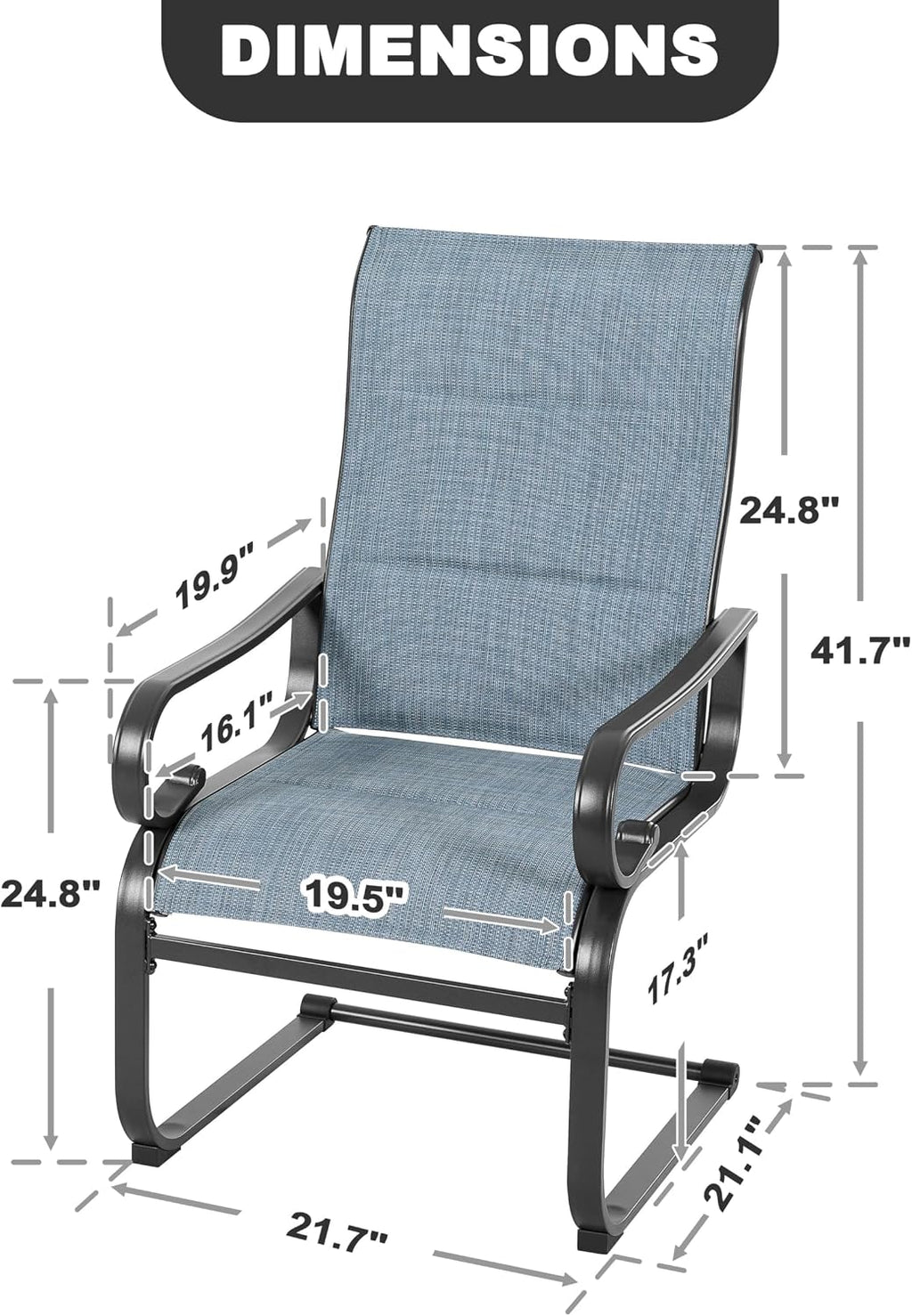 NUU GARDEN Set of 2 Padded Textilene Patio Dining Chairs C Spring Outdoor Chairs with Curved Armrests Powder Coated Metal Frame Patio Furniture for Garden Backyard Poolside Lawn Blue and Black