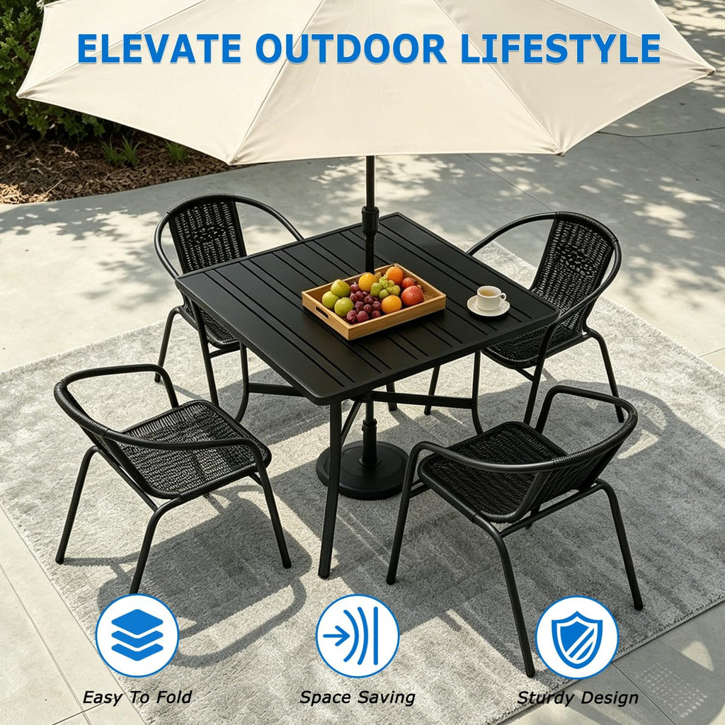 4 Pack Black Stackable Outdoor Rattan Chairs, All-Weather Patio Seating for Balcony Porch Lawn, Small Patio Furniture Set for Front Porch Decor & Outdoor Spaces