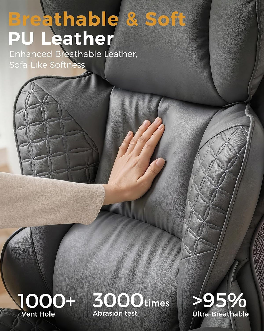 COMHOMA Big and Tall Office Chair Heavy Duty Gaming Chair with Deluxe Embossing Leather High Back Wider Ergonomic Computer Chair with Foot Rest 150°Reclining Pocket Spring Lumbar Support