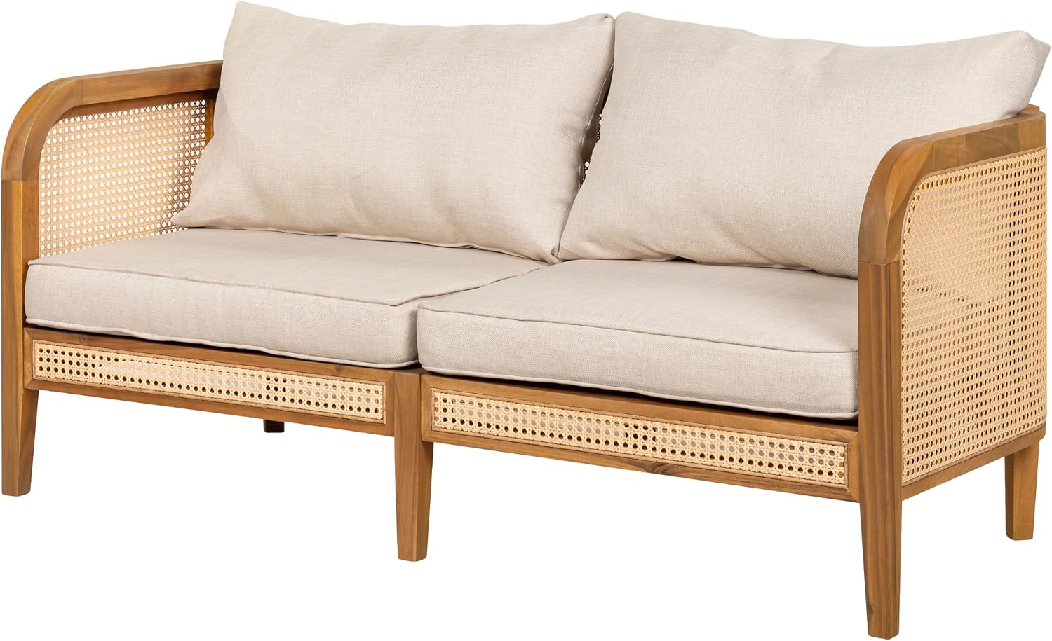 Christopher Knight Home Tilden 3-Piece Patio Furniture Set, 4-Seater Acacia Wood Outdoor Patio Sectional Furniture Set, Garden Wicker Loveseat and Accent Chair Set with Removable Cushions, Teak+Beige