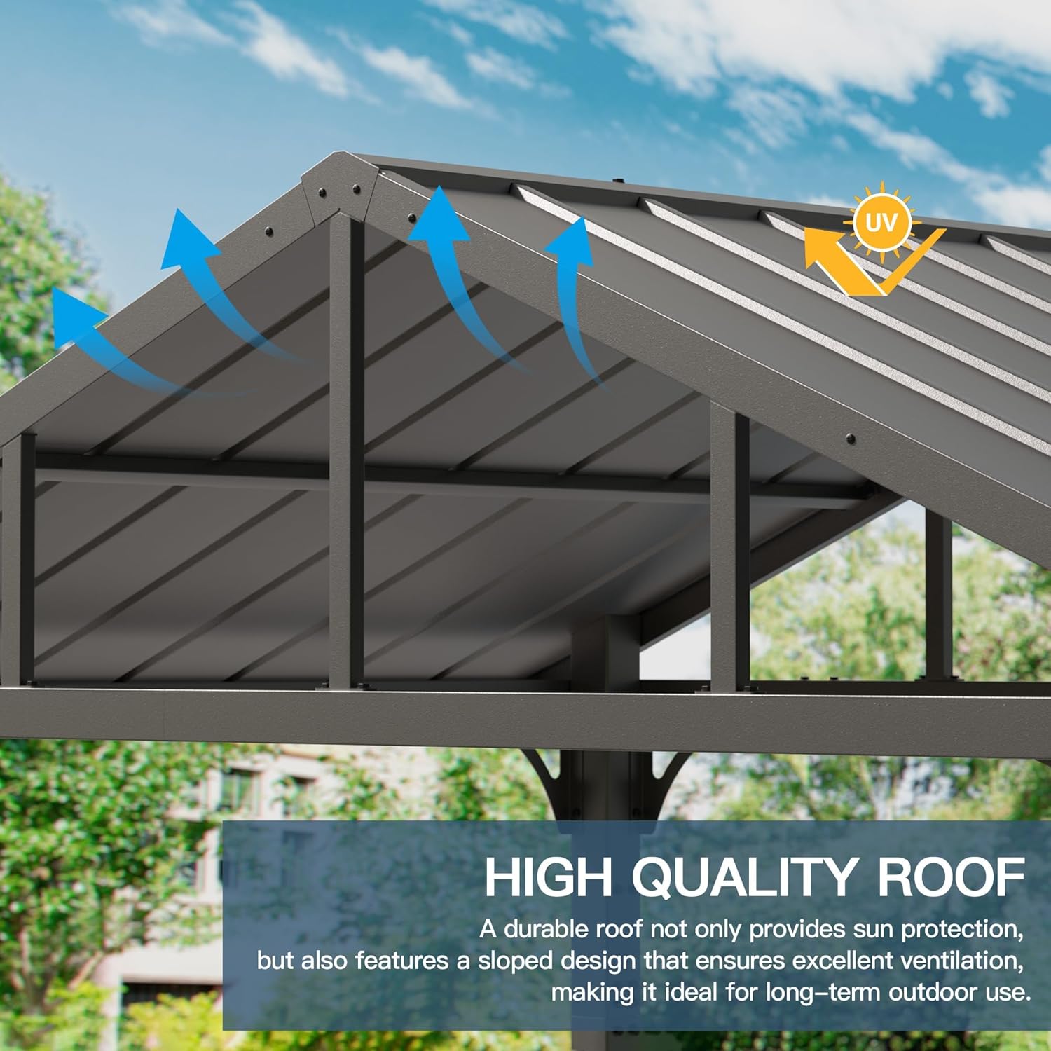 Kullavik 8' x 5' Hardtop Grill Gazebo,Outdoor BBQ Gazebo with Galvanized Steel Roof and Ceiling Hook,BBQ Pavilion with 2 Side Shelves and 5 Side Hooks for Patio Lawn Backyard Garden