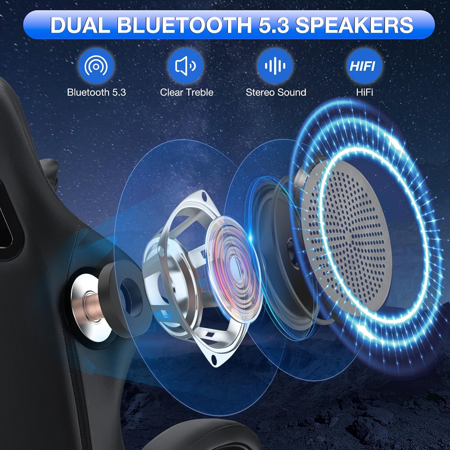 HOFFREE Gaming Chair Computer Chair with Speakers Massage Game Chairs with Footrest Bluetooth High Back Ergonomic Computer Gaming Chairs for Adults Reclining Video Gamer Chair Black