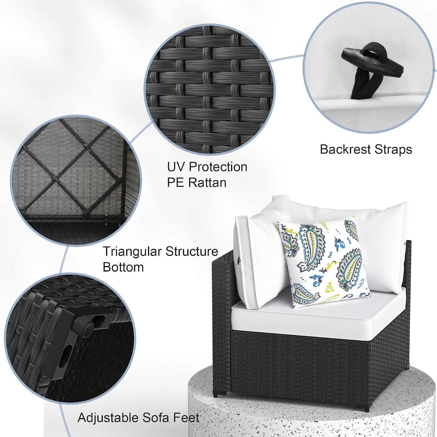 GOJOOASIS Patio Furniture Set Outdoor Sectional Sofa with Ottoman Wicker Couch Rattan Modular Seating Conversation Sets Porch Decor for Backyard, Balcony, Garden (White)