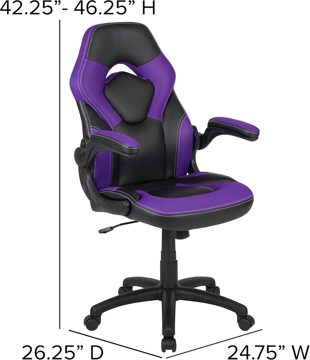Flash Furniture X10 Gaming Chair Racing Office Ergonomic Computer PC Adjustable Swivel Chair with Flip-up Arms, Purple/Black LeatherSoft