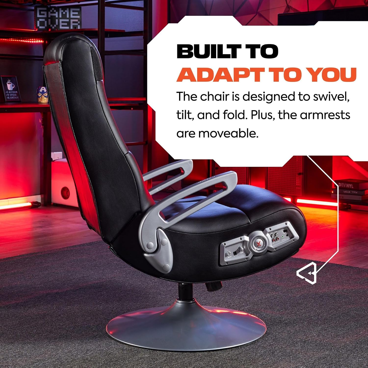 X Rocker SE Pro Video Gaming Lounging Pedestal Chair, Wireless Audio, 2 Speakers, Subwoofer, Foldable, Padded Armrest, 5127401, 30.7' x 30.7' x 39.76', Amazon Exclusive, Black
