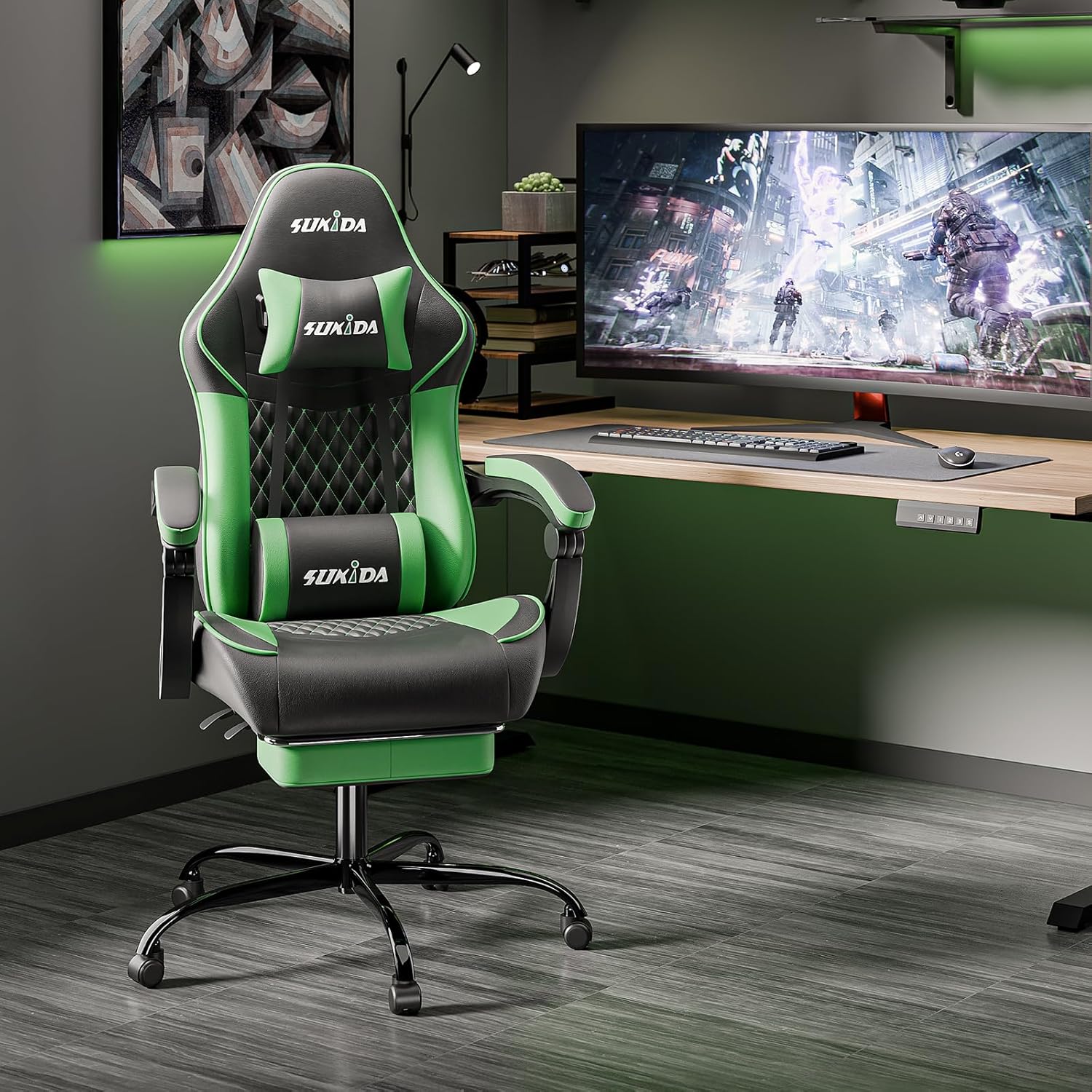 Ergonomic Video Gamer Chairs Gaming Computer Chair Gamer Chairs for Adults Massage Lumbar Support Swivel Height Adjustable Headrest Backrest