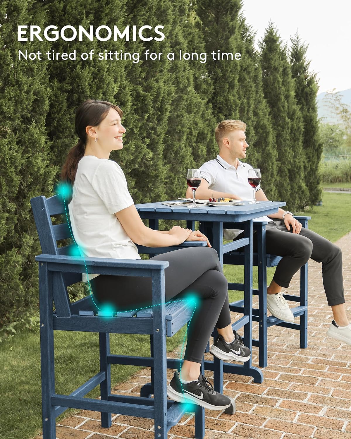 SERWALL 8 Pieces Balcony Adirondack Chairs and Table Set, Adirondack Bar Height Chairs Set of 6 and 2 Bar Table, Outdoor Bar Stools Set, Blue
