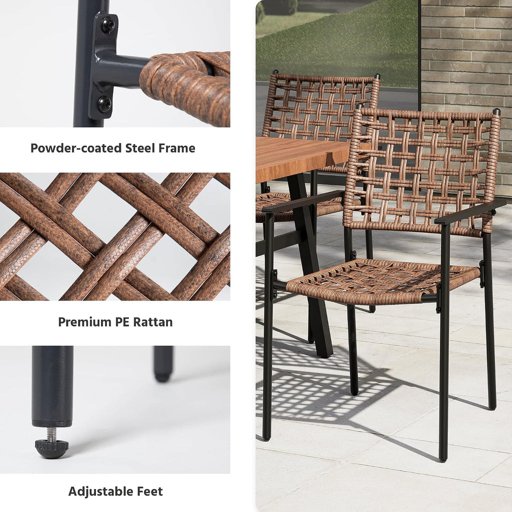LAUSAINT HOME Outdoor Patio Dining Set 7 Pieces, Outdoor Rattan Dining Table and Chairs Set with Metal Table and Umbrella Hole, Patio Furniture Sets for Garden Backyard Deck Balcony