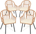 YITAHOME 4 Pieces Rattan Wicker Dinning Chairs, Outdoor Indoor Patio Furniture Set with Cushion and Curved Back All Weather Bistro Chair for Garden Backyard Porch Poolside Restaurant (Beige)