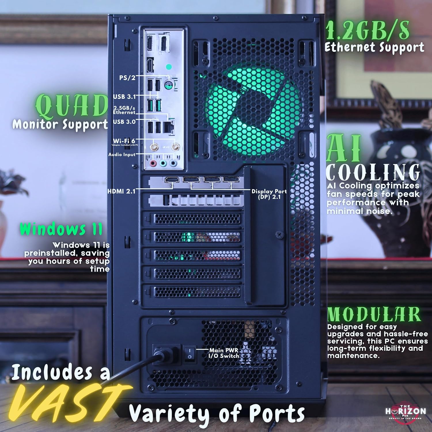 The Horizon RGB I9 RTX Gaming PC || Core I9 CPU || 32GB RAM || 2TB Storage || RTX 5070 OC || 360MM AIO || 1.2GB/s WiFi, 2.4GB/s Ethernet, VR and Gaming Ready || Windows 11 Pro