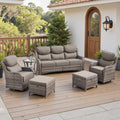 Belord Luxury 6' Thick Cushioned 6 Pieces Patio Furniture Set with Outdoor Couch, Wicker Outdoor Conversation Set with High Back Swivel Rocker Chairs for Deck Porch Yard and Poolside - Grey+Grey