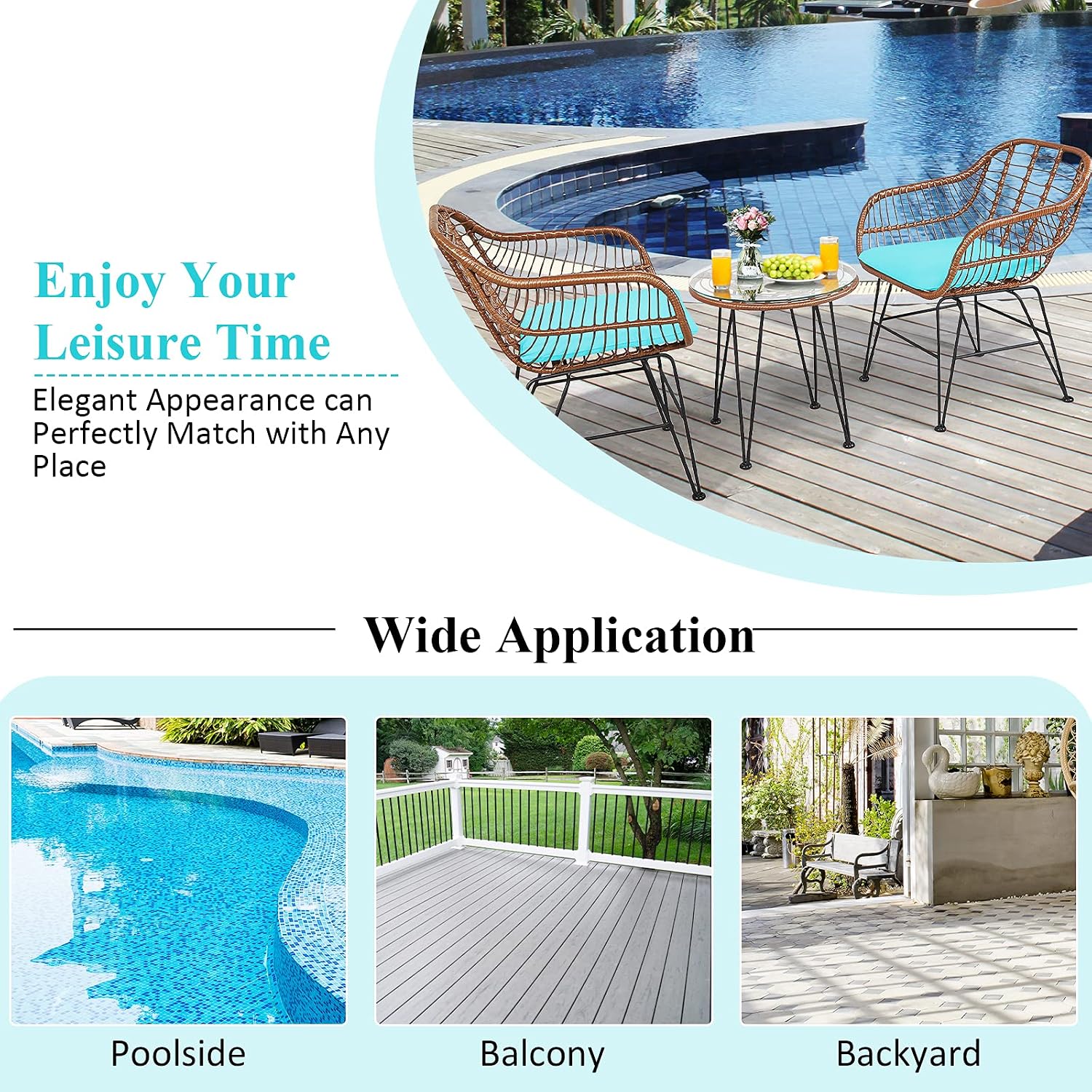 Tangkula 3 Pieces Patio Conversation Bistro Set, Outdoor Wicker Furniture w/Round Tempered Glass Top Table & 2 Rattan Armchairs, Bistro Chat Set w/Seat Cushions for Porch, Backyard, Garden