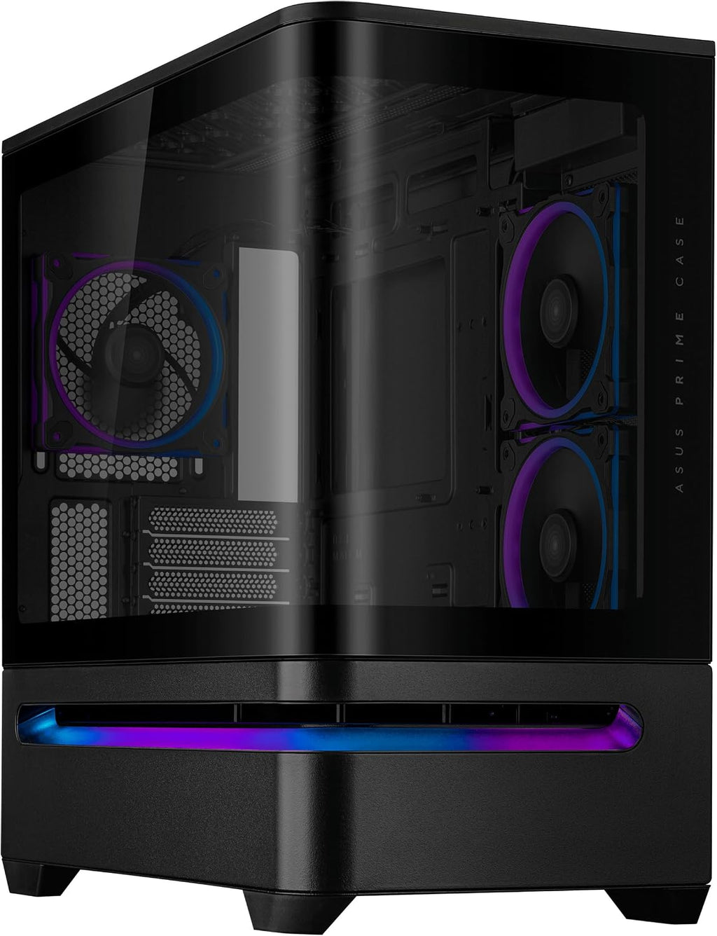 ASUS Prime AP202 ARGB Black mATX pc case with Fully Tempered Curved Glass, Supports Graphics Cards up to 420mm Long, 360mm Long radiators, Easy-Detach Rail, Patented Slot Vent, 3 Built-in ARGB Fans