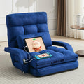 STHOUYN Comfy Bedroom Chair with 2 USB Charging Ports, 5-Position Floor Couch Gaming Chairs for Adults, Lounge Chair Indoor Folding Lazy Sofa Meditation Arm Dorm Chair Living Room (Navy Blue)