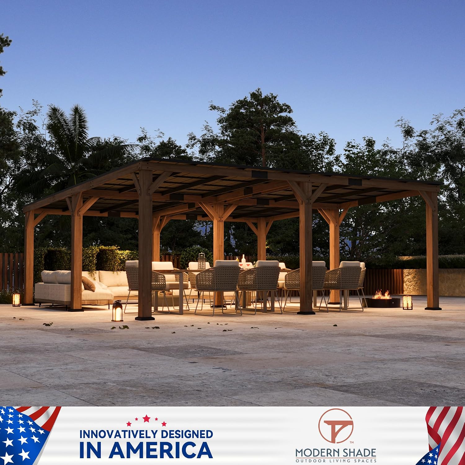 Modern Shade Supreme Cedar Wood Gazebo 20' x 20' with Hardtop Slope Roof, Wood Outdoor Carport Garage with Durable and Rot-Resistant, Supports Snow Loads and High Wind Speeds, Ideal for Backyard