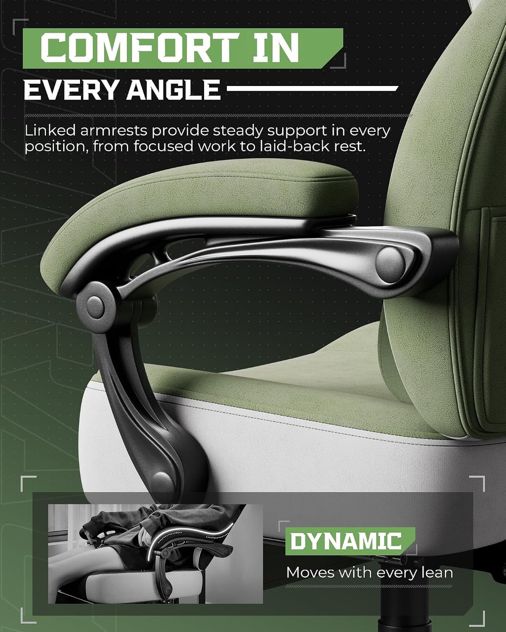 GTPLAYER Gaming Chair, Computer Chair with Footrest and Lumbar Support for Adults, 360°-Swivel Big & Tall Reclining Seat for Office or Gaming (Green)
