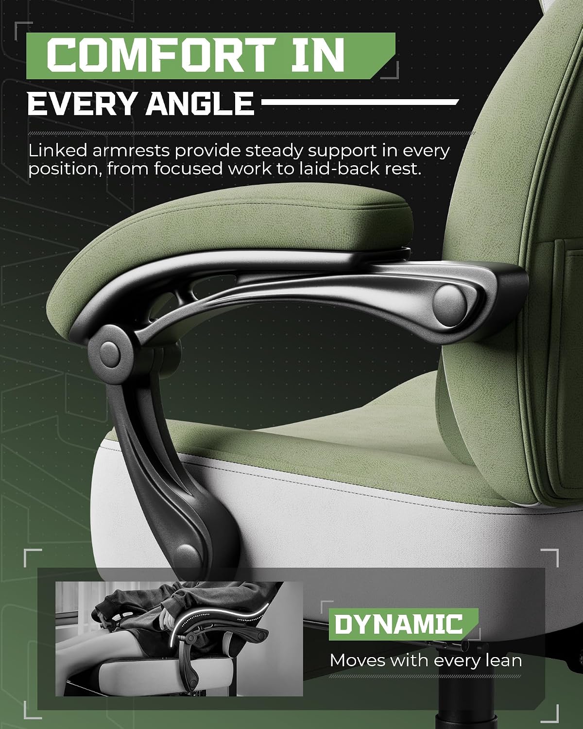 GTPLAYER Gaming Chair, Computer Chair with Footrest and Lumbar Support for Adults, 360°-Swivel Big & Tall Reclining Seat for Office or Gaming (Green)