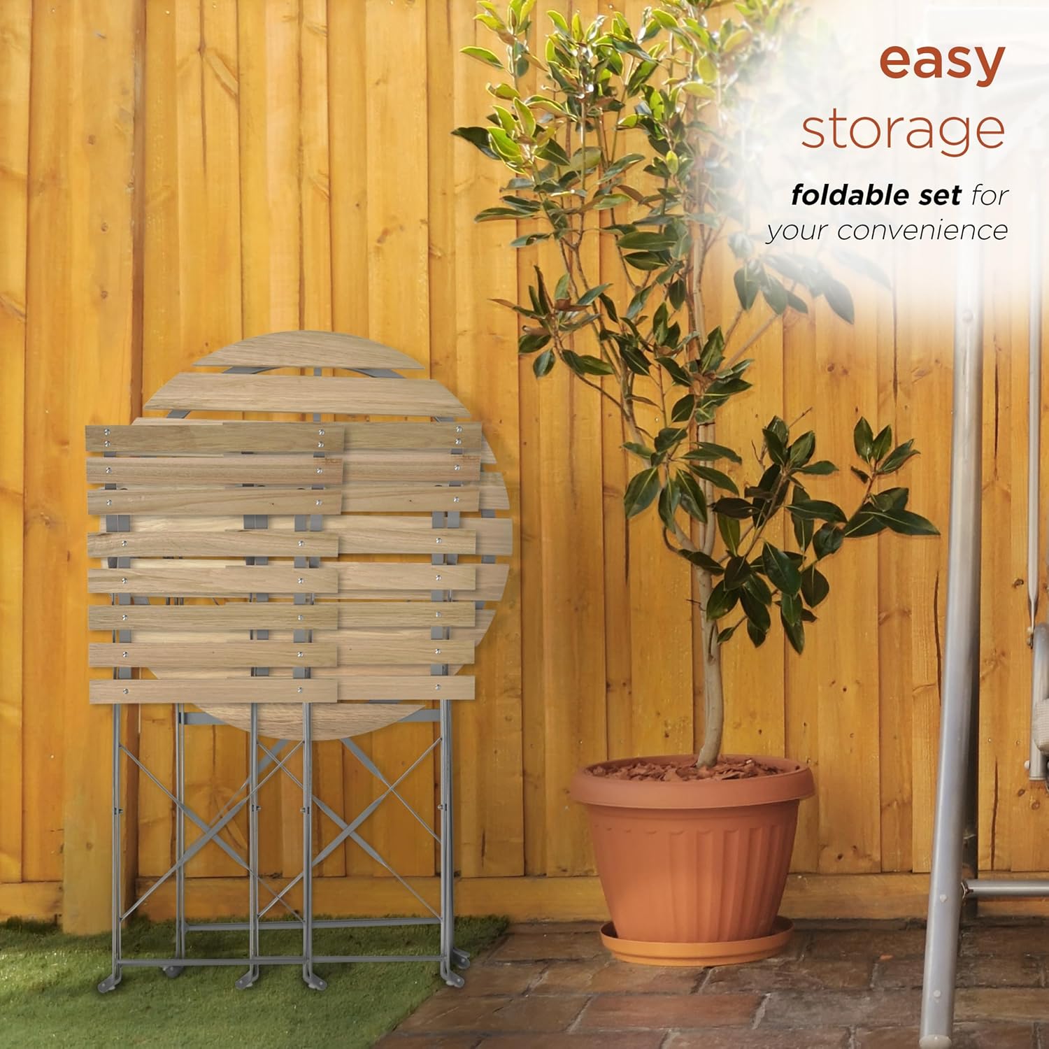 Alpine Corporation 3-Piece Wood Slat and Metal Bistro Set