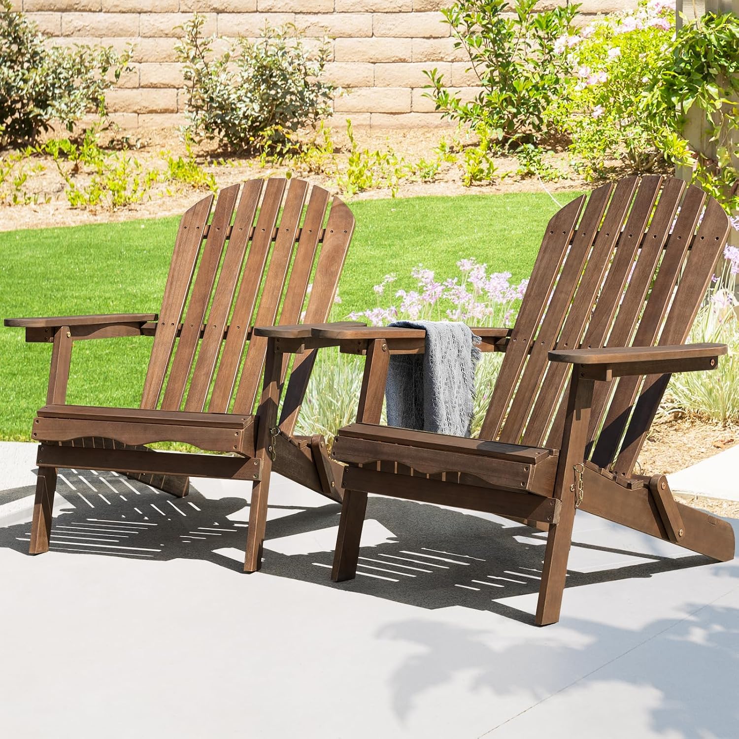 IDZO Outdoor Adirondack Chair Set of 2, Pre-Assembled Backrest, Furniture Set, Outdoor Furniture for Garden, Porch, Deck, Firepit