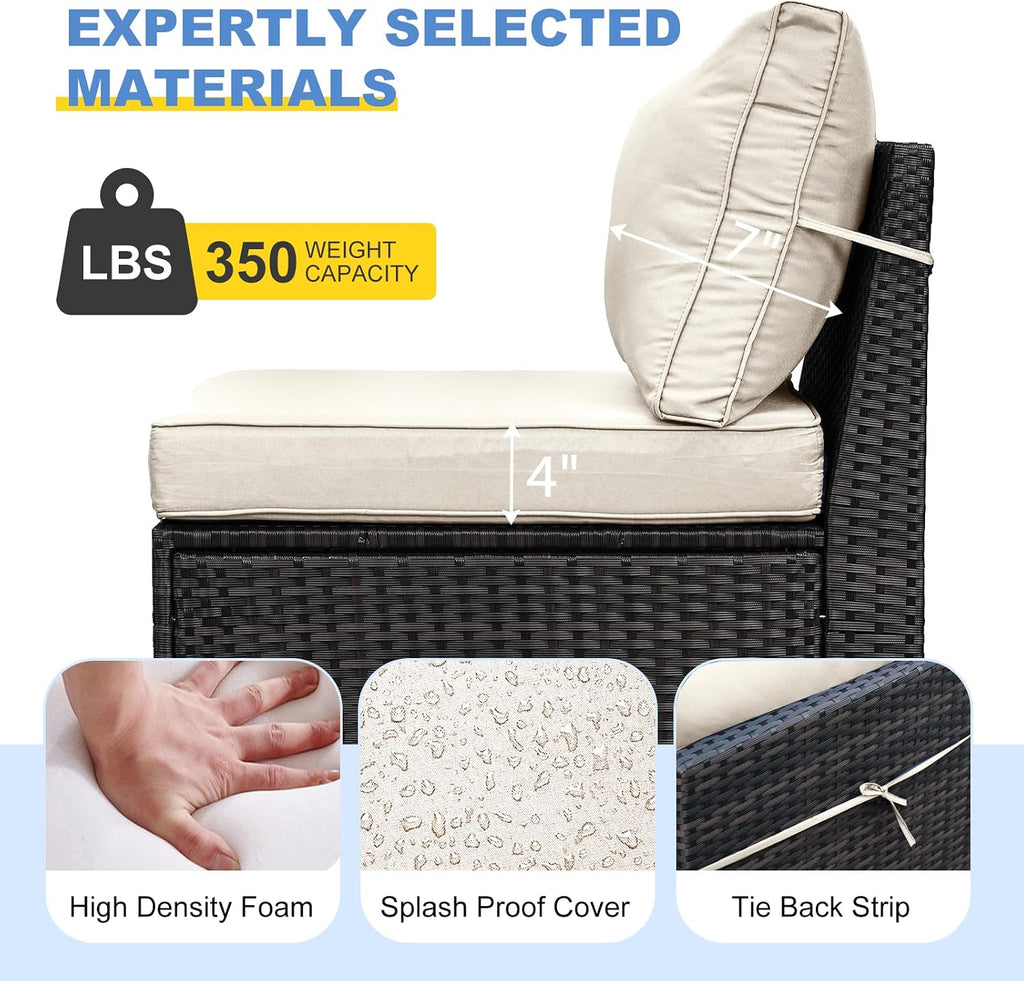 Patio Furniture Set, 6 Pieces Outdoor Couch Sofa with Wider Armrests & Glass Coffee Table, Outdoor Sectional Furniture with Thick Cushions for Party, Poolside,Garden-Beige