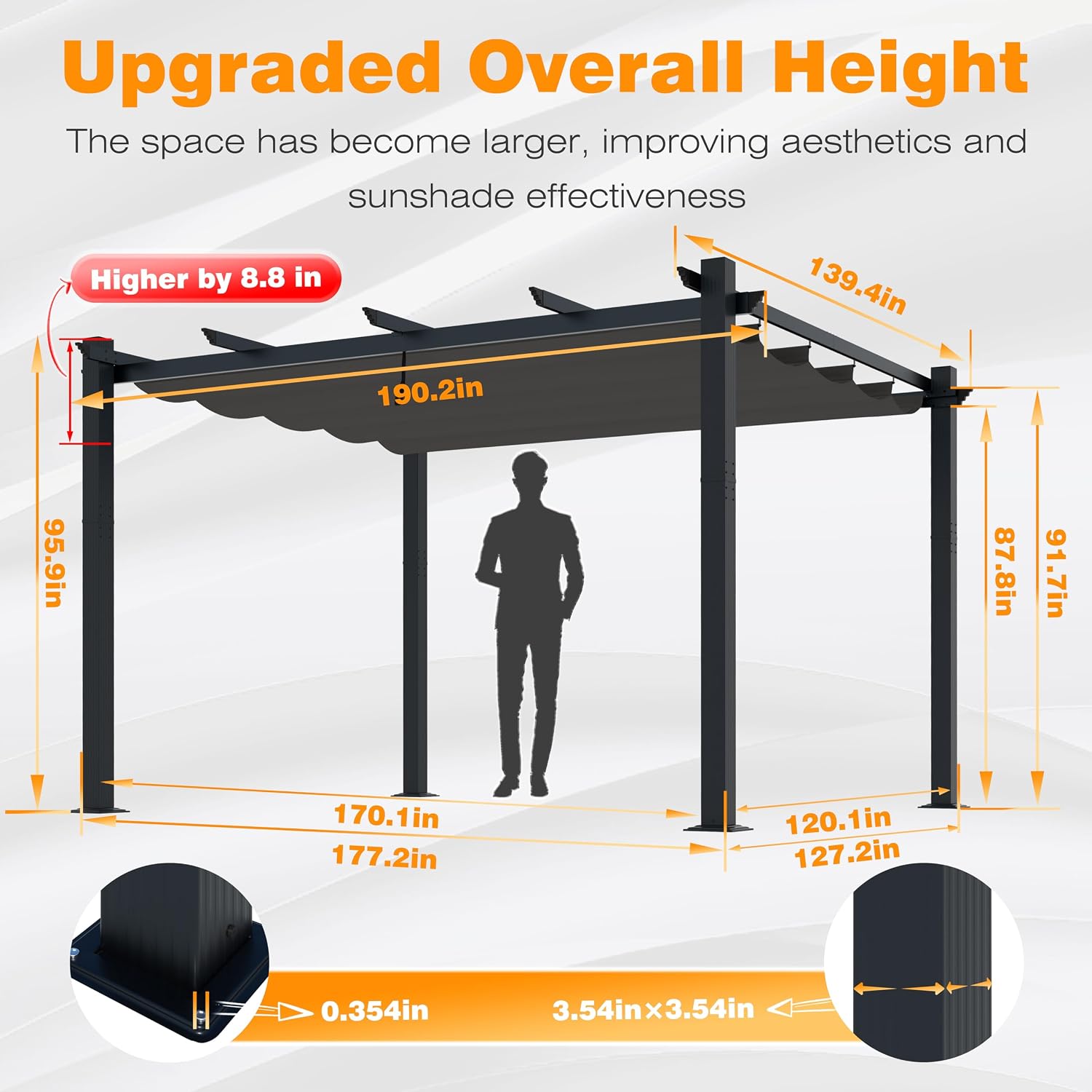 VEIKOU 12'x16' Pergola, Outdoor Pergola with Thicker Aluminum Frame, Adjustable Canopy, Heavy-Duty Pergolas and Gazebos for Garden Porch Pavilion Grill Gazebo Modern Yard, Grey