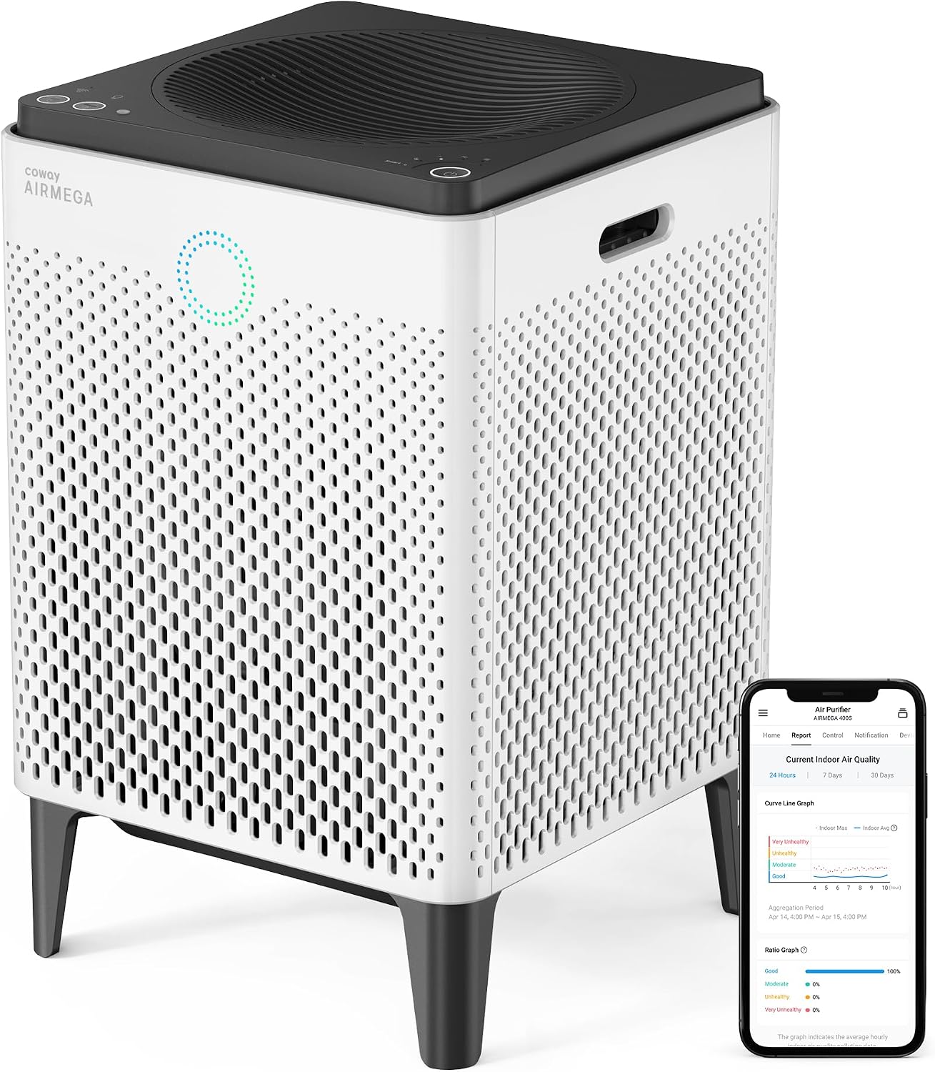 Coway Airmega 400S App-Enabled Smart Air Purifier (Covers 1,560 sq. ft.), True HEPA Air Purifier with Smart Technology, Compatible with Amazon Alexa and Google Home, White (111012)