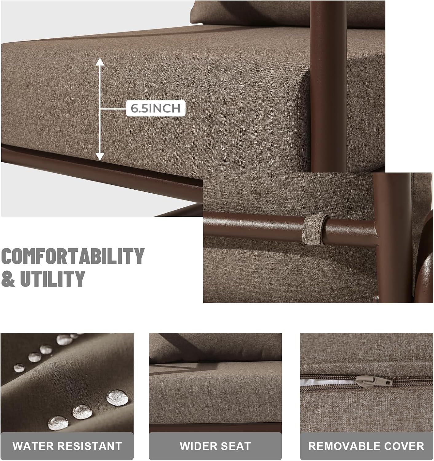 3-Piece Outdoor Aluminum Patio Sofa Set with Coffee Table, Deep Seating Conversation Set with 6.5' Cushions, Modern All-Weather Furniture for Garden, Balcony, Poolside, Brown