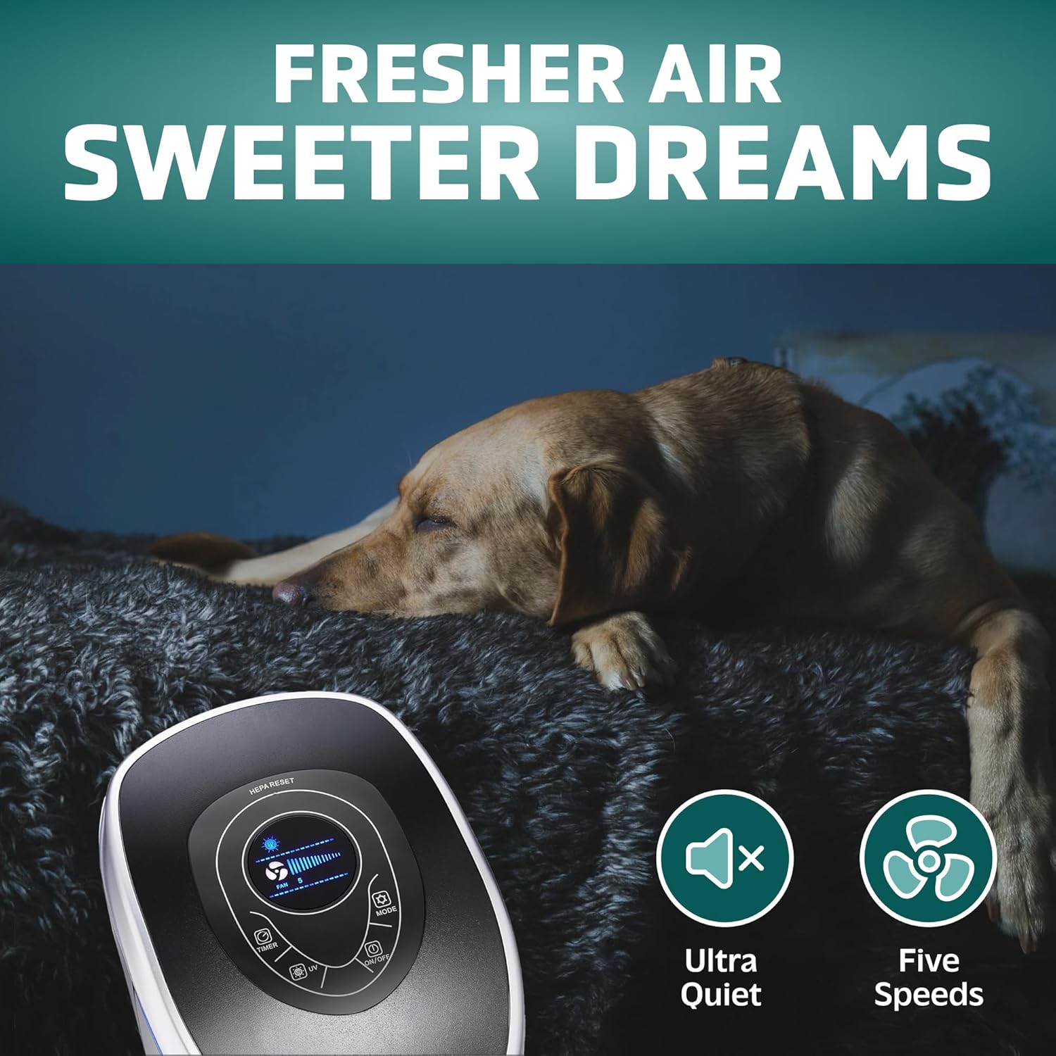 GermGuardian 5-In-1 HEPA Air Purifier for Home, Large Rooms Up To 915 Sq. Ft. with HEPA Pet Air Filter, UV-C Light & Odor Reduction, AC5250PT, 28' Tower, Gray