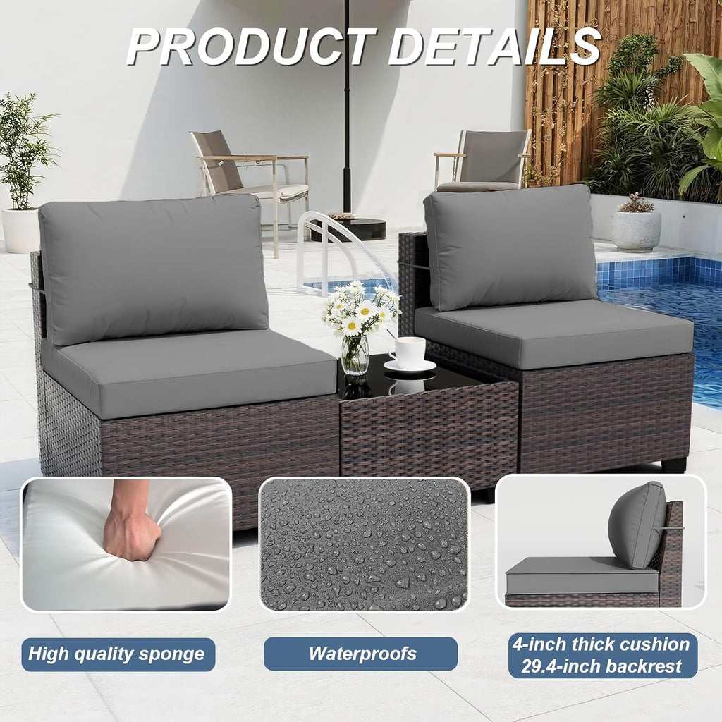 ALAULM Patio Furniture Set with Coffee Table, 7 Pieces Outdoor Sectional with Wide Seat and Thick Cushion, All Weather Wicker Rattan Conversation Set for Backyard, Garden, Deck, Grey