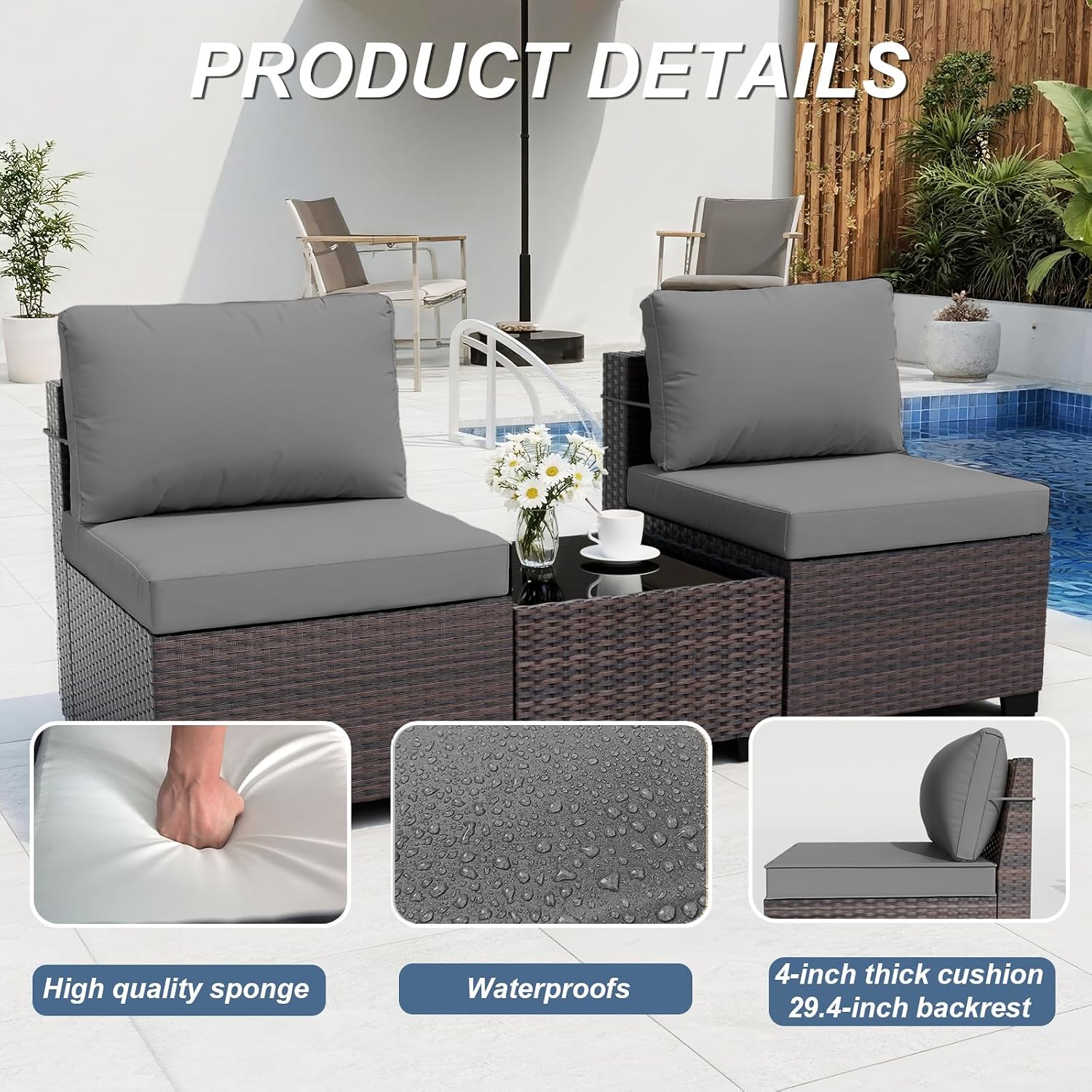 ALAULM 10 Pieces Patio Furniture Set with Propane Fire Pit Table Outdoor Sectional Sofa Sets Patio Furniture 43' Gas Fire Pit Brown PE Rattan Patio Conversation Set w/8 Seat Cushions (Grey)