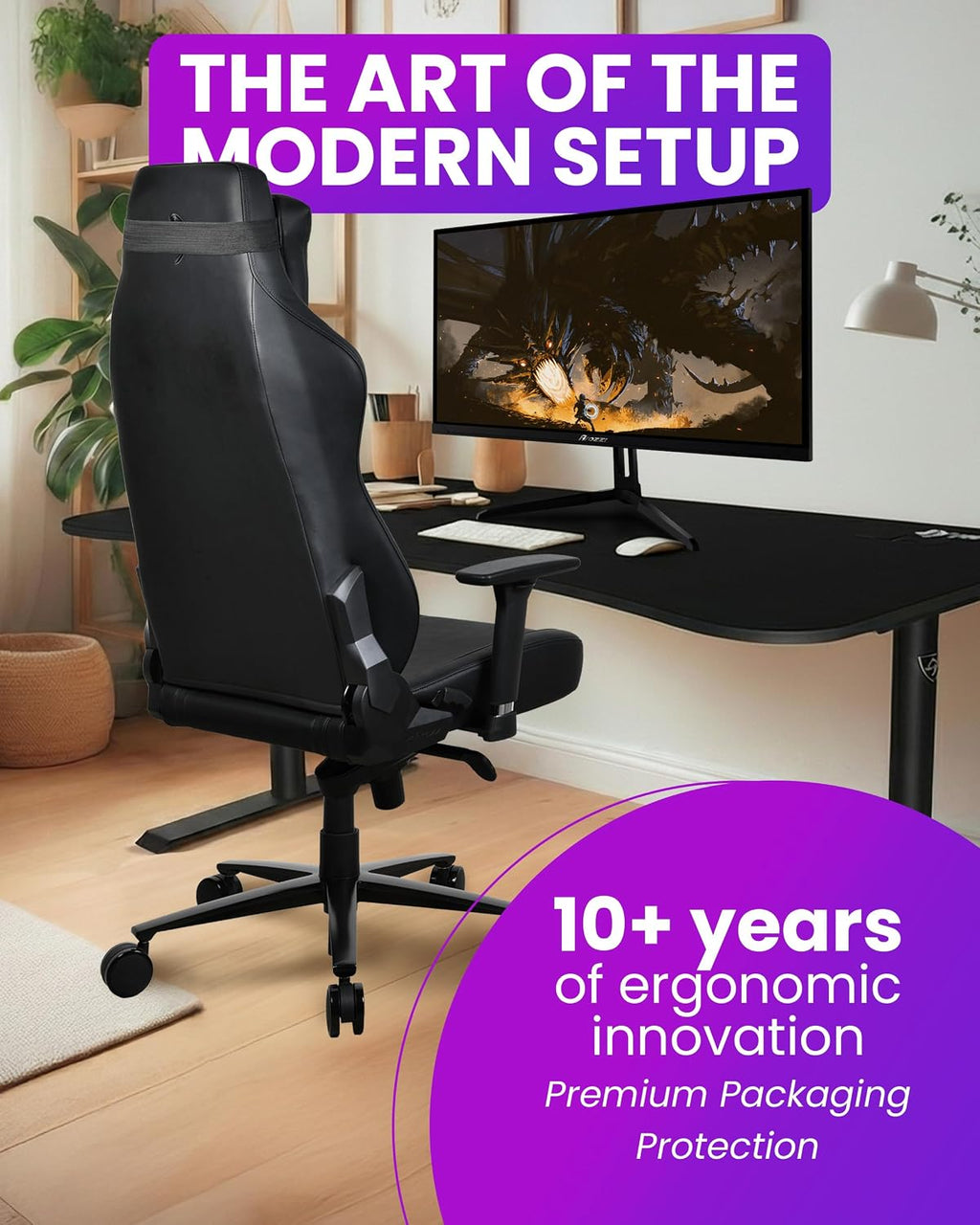 Arozzi Vernazza XL Soft PU Ergonomic Computer Gaming/Office Chair with High Backrest, Recliner, Swivel, Tilt, Rocker, Adjustable Height and Adjustable Lumbar and Neck Support - Pure Black