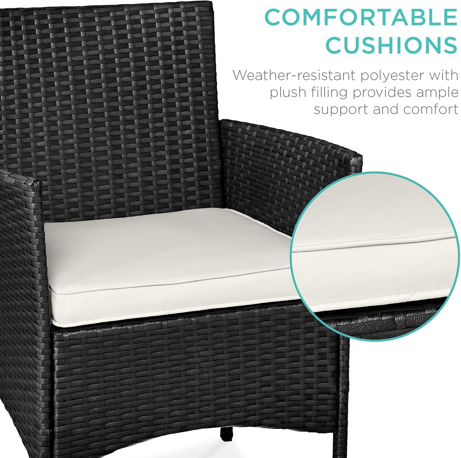 Best Choice Products 3-Piece Outdoor Wicker Conversation Bistro Set, Space Saving Patio Furniture for Garden w/Side Table - Black/White Sand