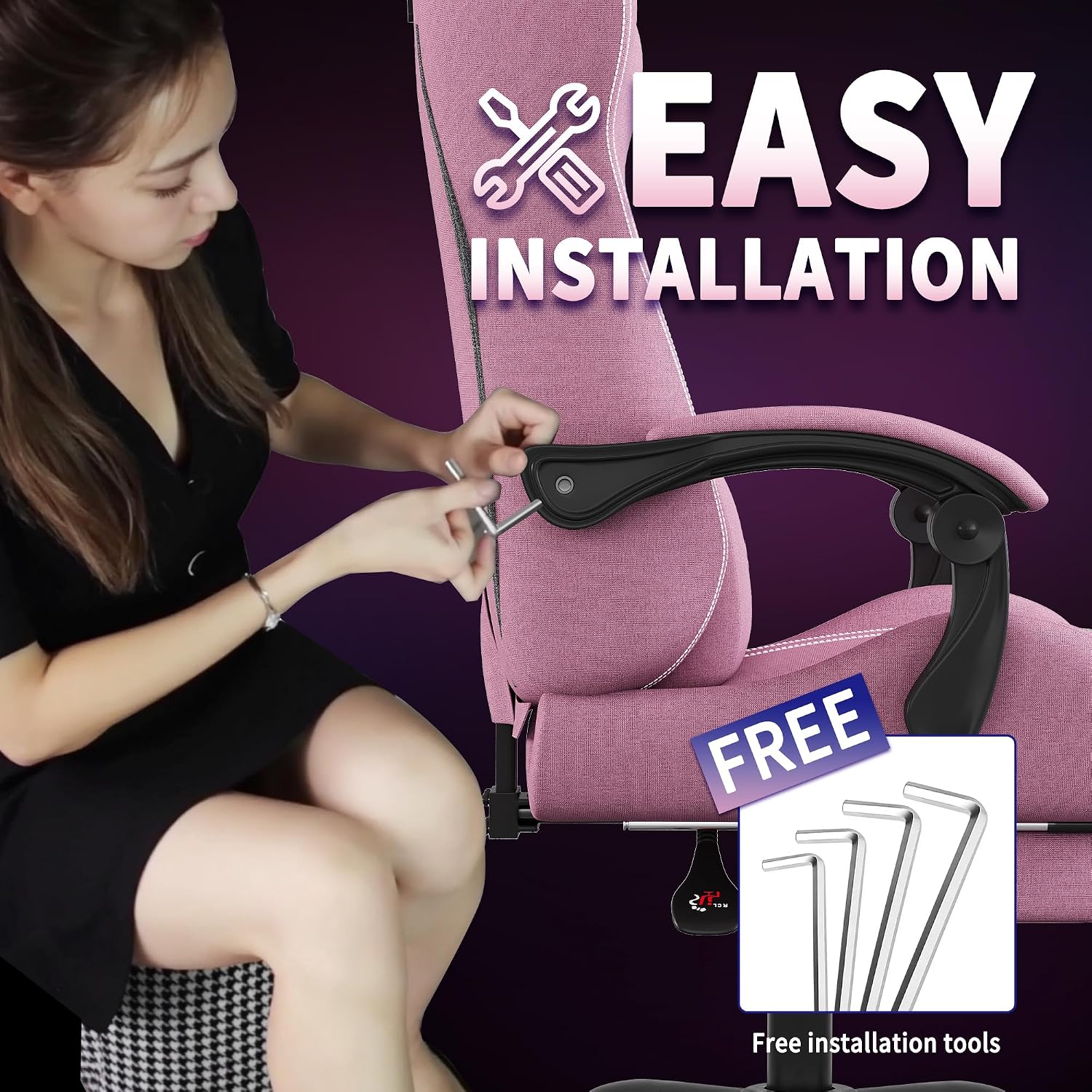 SITMOD Fabric Gaming Chair with Footrest-Breathable Computer Chair with Headrest & Lumbar Pillow,Big and Tall Ergonomic Gamer Chair for Heavy Adults,22.44' Deep Seat Gaming Chairs for Adults(Pink)