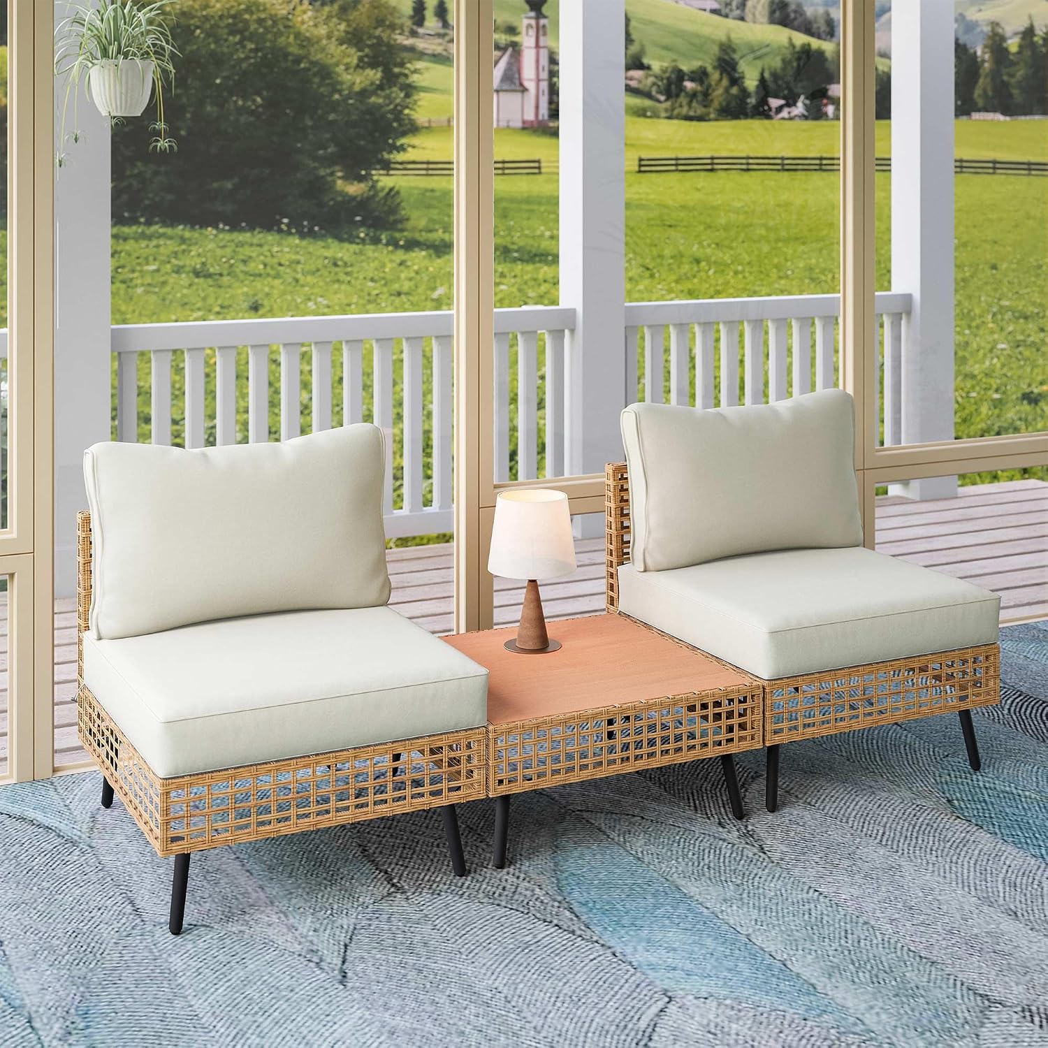 LAUSAINT HOME 3 Pieces Outdoor Sectional Sofa Set, All-Weather PE Wicker Rattan Patio Conversation Set with Thick Cushions & Coffee Table, Patio Furniture Set for Garden, Backyard, Porch (Beige)