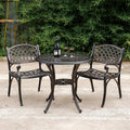 Cast Aluminum Patio Dining Set, Outdoor Bistro Set, 31.5' Round Outdoor Dining Table with Umbrella Hole, 2 Patio Chairs for Yard Porch Garden Balcony